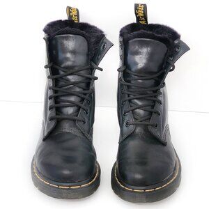 DR. MARTENS Serena Black Faux Fur Lined Combat Boots Black Women's
